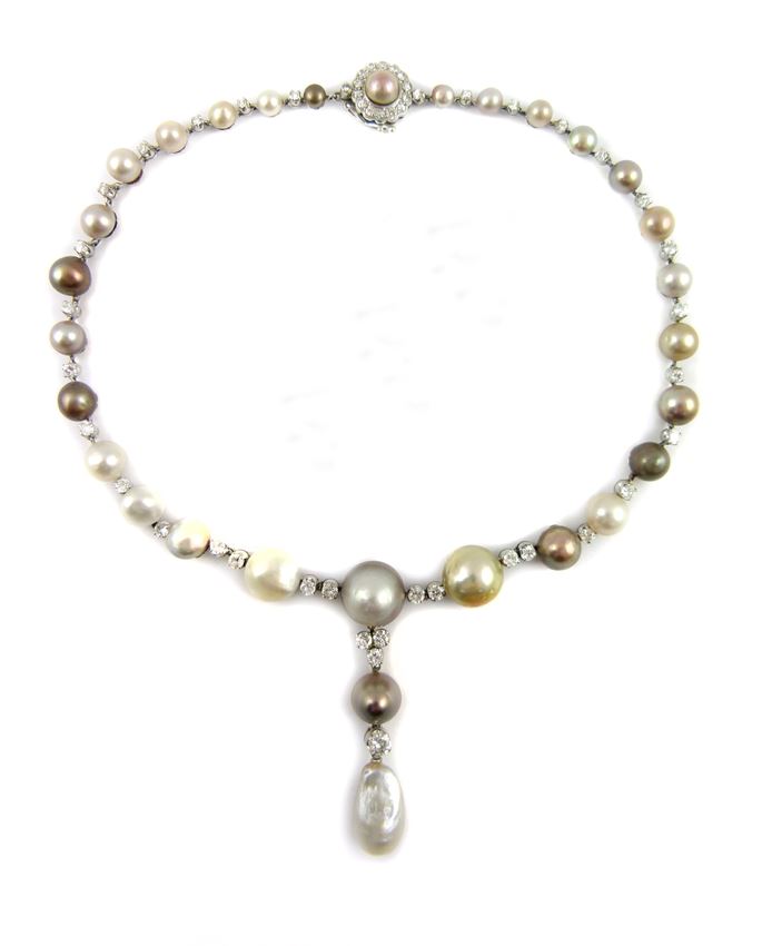 Coloured pearl and diamond necklace | MasterArt
